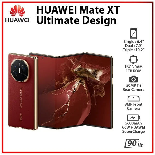 Huawei Mate XT Ultimate Design 10.2” Tri-Foldable 16GB RAM 1TB ROM Harmony OS